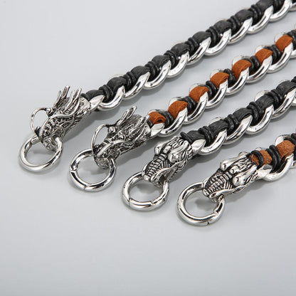 Buddha Stones Dragon Leather Titanium Steel Protection Luck Braided Bracelet