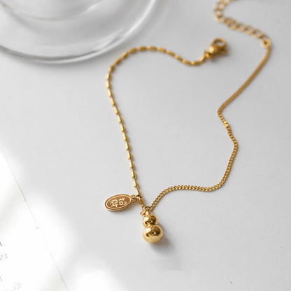 Buddha Stones 18k Gold Plated Copper Lucky Gourd Design Wealth Buckle Anklet