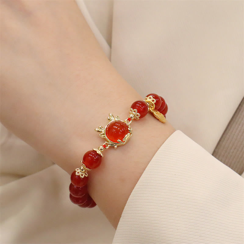 Buddha Stones Year of the Dragon Red Agate Jade Peace Buckle Fu Character Success Bracelet (Extra 30% Off | USE CODE: FS30)
