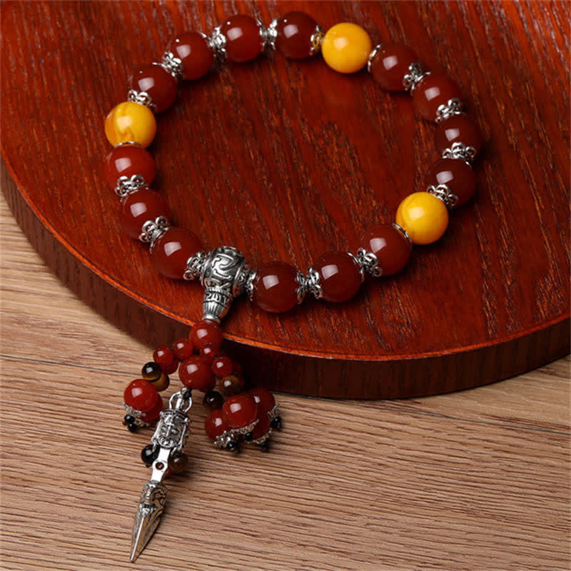 Buddha Stones Natural Tiger Eye Red Agate Dragon Vein Agate Stone Vajra Dorje Power Healing Bracelet Car Decoration