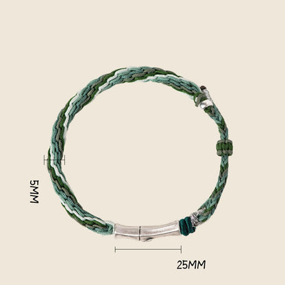Buddha Stones 925 Sterling Silver Bamboo Reincarnation Knot Luck Protection String Bracelet