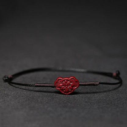 Buddha Stones Handmade Plum Blossom Four Leaf Clover PiXiu Lotus Koi Fish Cinnabar Blessing Braid Bracelet