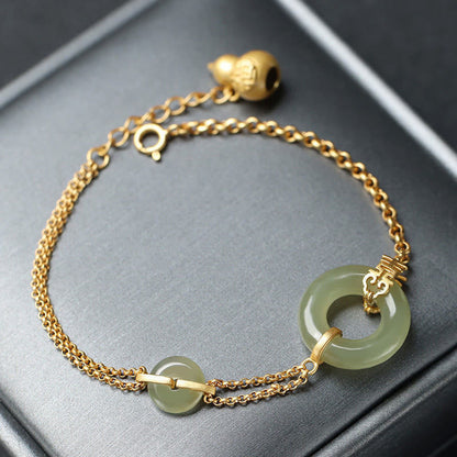 Buddha Stones Round Jade Peace Buckle Gourd Fu Character Auspicious Prosperity Chain Bracelet