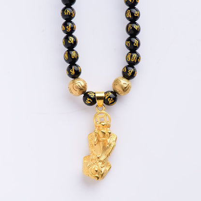Buddha Stones FengShui Obsidian PiXiu Wealth Necklace