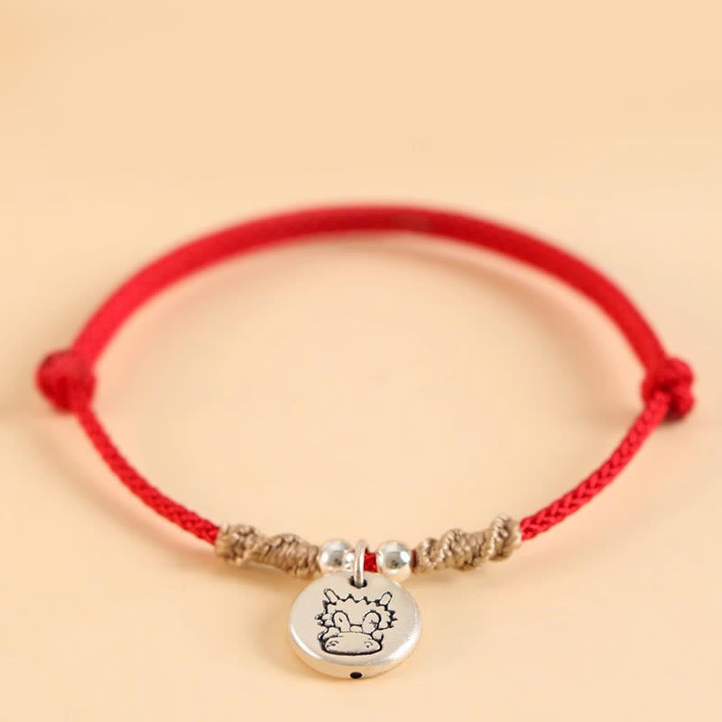 Buddha Stones Handmade 999 Sterling Silver Year of the Dragon Cute Chinese Zodiac Luck Braided Bracelet (Extra 30% Off | USE CODE: FS30)