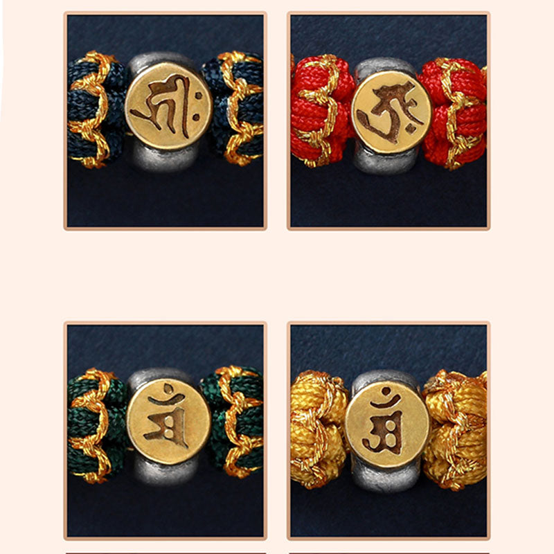 Buddha Stones Chinese Zodiac Natal Buddha Silver Luck Braided String Bracelet