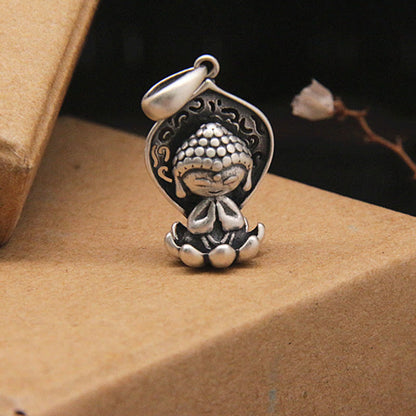 Buddha Stones 999 Sterling Silver Meditation Buddha Lotus Serenity Necklace Pendant