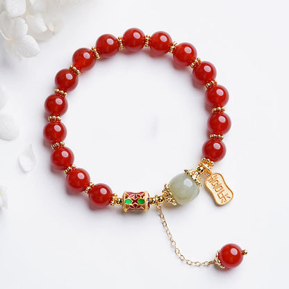 Buddha Stones Natural Red Agate Hetian Jade Fu Character Confidence Charm Bracelet (Extra 30% Off | USE CODE: FS30)