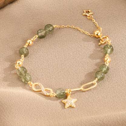 Buddha Stones 14k Gold Plated Copper Green Rutilated Quartz Möbius Loop Eternal Love Star Protection Bracelet