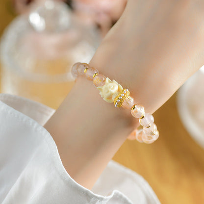 Buddha Stones Tibetan Incense Ash Liuli Glass Bead Lucky Nine Tailed Fox Lotus Charm Bracelet