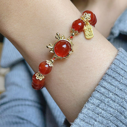 Buddha Stones Year of the Dragon Red Agate Jade Peace Buckle Fu Character Success Bracelet (Extra 30% Off | USE CODE: FS30)