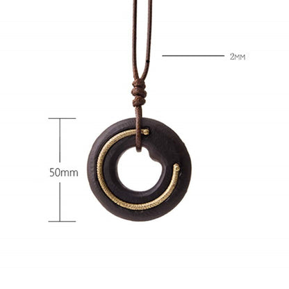 Buddha Stones Zen Circle Ebony Wood Peace Calm Necklace Pendant