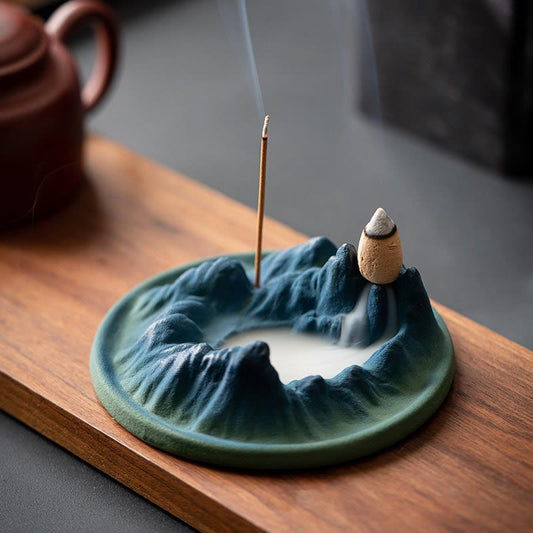 Buddha Stones Creative Mountain River Ceramic Healing Backflow Incense Burner