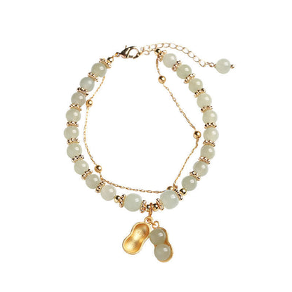 Buddha Stones 925 Sterling Silver Natural Hetian Jade Good Things Happen Peanut Charm Bracelet