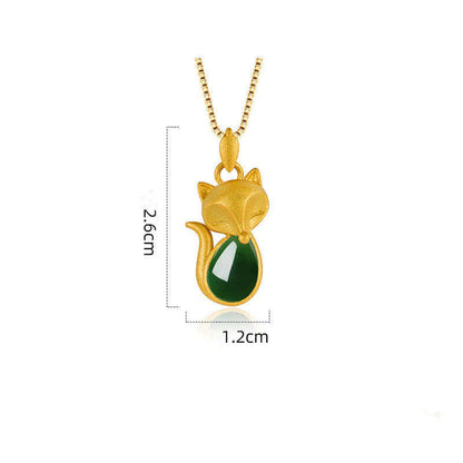 Buddha Stones Green Chalcedony Fox Pattern Courage Necklace Pendant