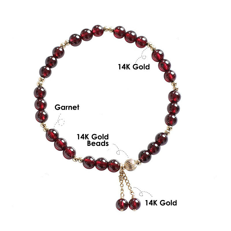 Buddha Stones 14K Gold Plated Alloy Natural Garnet Calm Bracelet