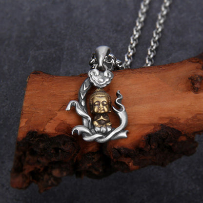 Buddha Stones 925 Sterling Silver Zen Buddha Ruyi Handle Compassion Necklace Pendant