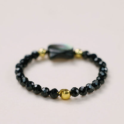 Buddha Stones Natural Tridacna Stone Lovely Cat 14K Gold Plated Blessing Ring