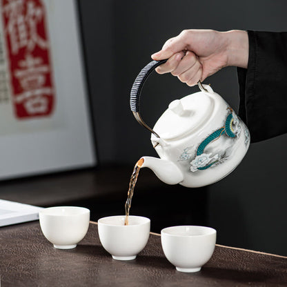Buddha Stones Vintage Dragon Mountain Fisherman Landscape White Porcelain Ceramic Kung Fu Teapot