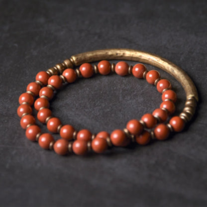 Buddha Stones Red Jasper Moss Agate Black Obsidian Crystal Copper Peace Couple Bracelet