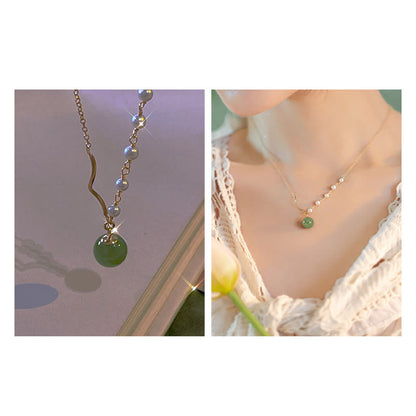 Buddha StonesNatural Hetian Jade Pearl Luck Bead Necklace Pendant