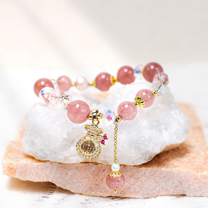 Buddha Stones "Wishing Love and Sweet Blessings"Strawberry Quartz Bracelet Includes Gift Message Card