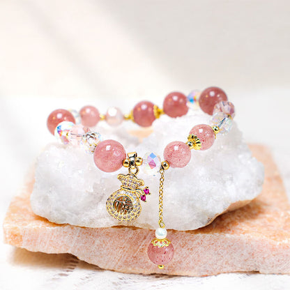 Buddha Stones "Wishing Love and Sweet Blessings"Strawberry Quartz Bracelet Includes Gift Message Card