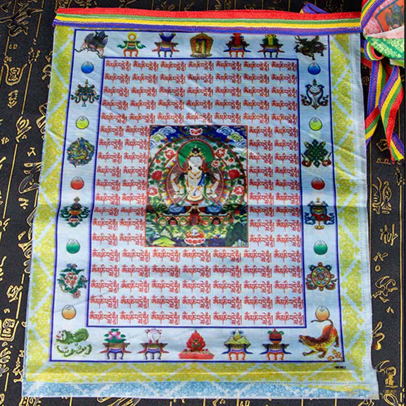 Buddha Stones Tibetan 5 Colors Windhorse Buddha Tara Scriptures Healing Auspicious Outdoor Prayer Flag