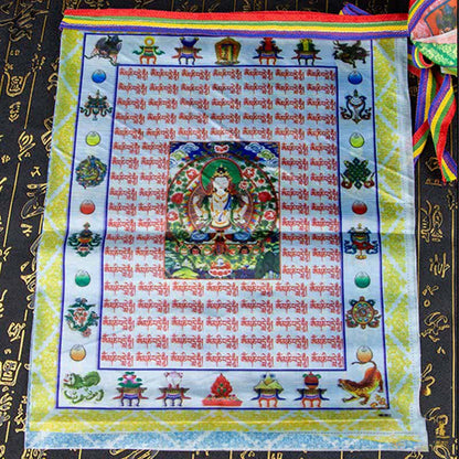 Buddha Stones Tibetan 5 Colors Windhorse Buddha Tara Scriptures Healing Auspicious Outdoor Prayer Flag