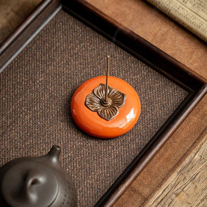 Buddha Stones Persimmon Ceramic Meditation Healing Incense Burner Incense Holders