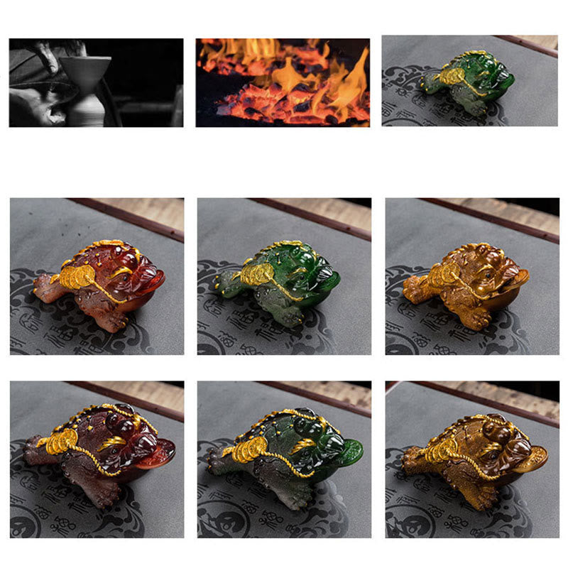 Buddha Stones Color Changing FengShui Wealth Lucky Frog Copper Coin Tea Pet Resin Figurine Decoration