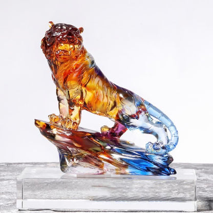 Buddha Stones Handmade Liuli Crystal Tiger Art Piece Protection Home Decoration