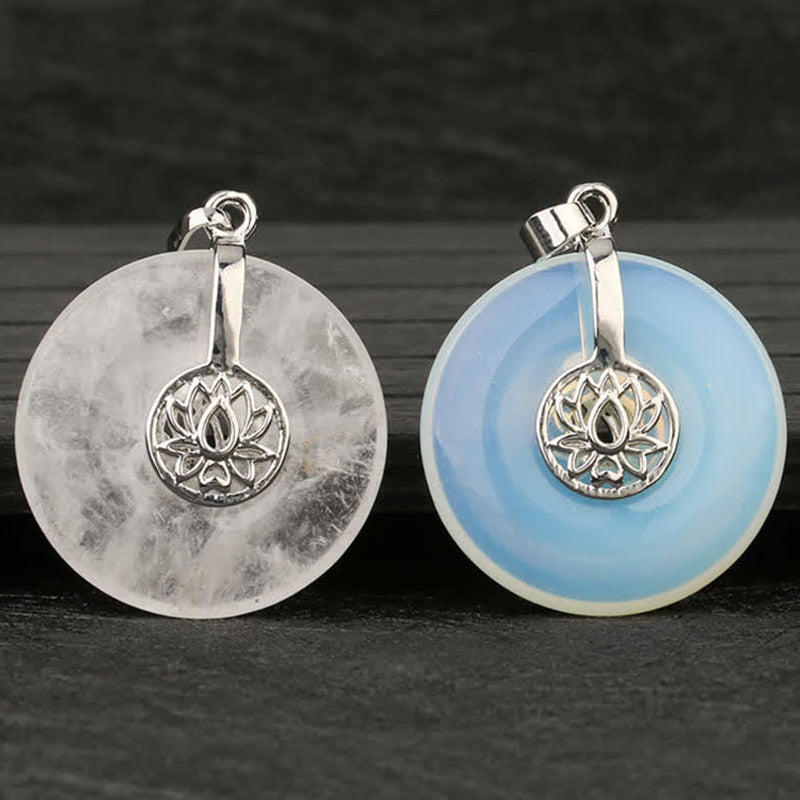 Buddha Stones Various Crystal Amethyst Pink Crystal Lotus Healing Necklace Pendant