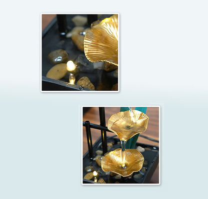 Buddha Stones Three Layers Waterfall Fountain Tabletop Lotus Ornaments With River Rocks Desktop Decoration