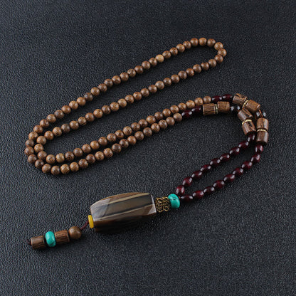 Buddha Stones Tibetan Wenge Wood Bodhi Seed Agate Balance Peace Necklace Pendant