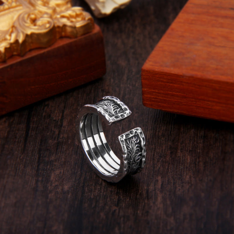 Buddha Stones 925 Sterling Silver Retro Tang Dynasty Flower Design Luck Adjustable Ring