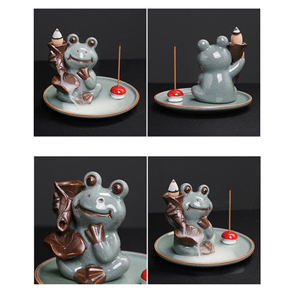 Buddha Stones Meditation Frog Ceramic Lotus Healing Incense Burner
