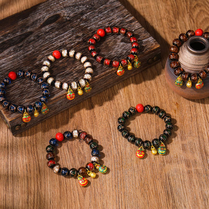 Buddha Stones Gold Swallowing Beast Family Colorful Cinnabar Bead Bracelet