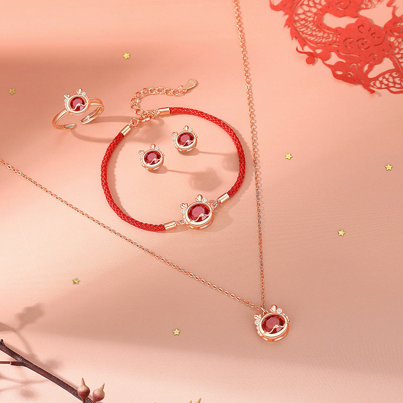Buddha Stones 925 Sterling Silver Year Of The Dragon Luck Red Zircon Necklace Pendant Bracelet Earrings Ring (Extra 30% Off | USE CODE: FS30)