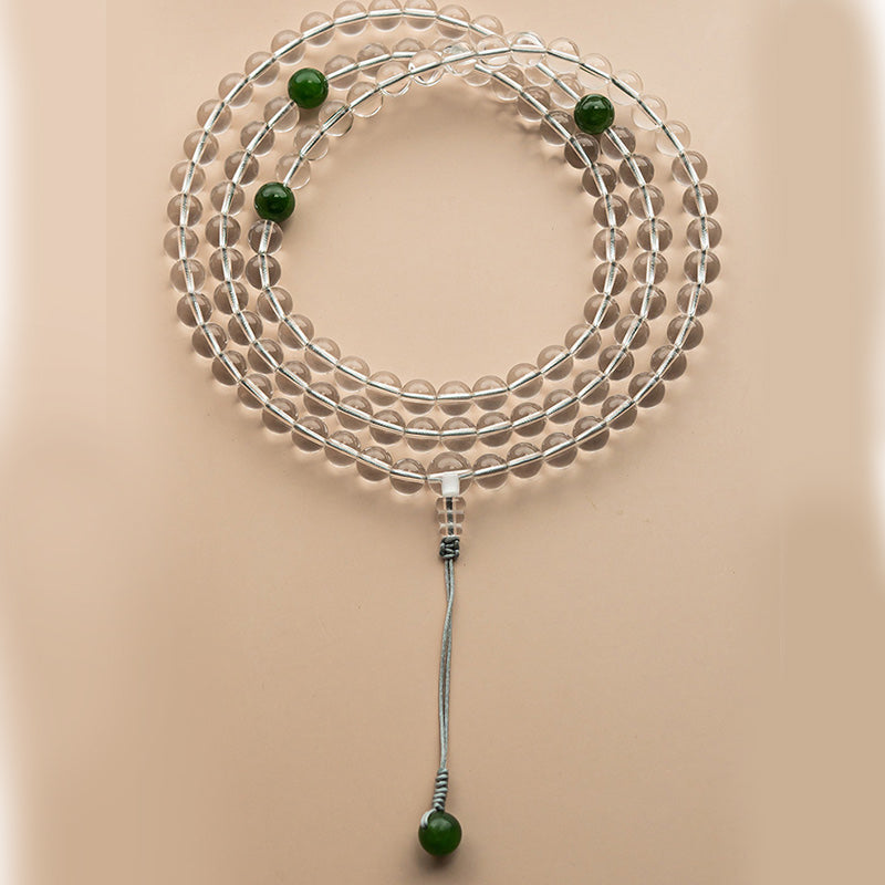 Buddha Stones 108 Beads White Crystal Jade Meditation Bracelet Mala