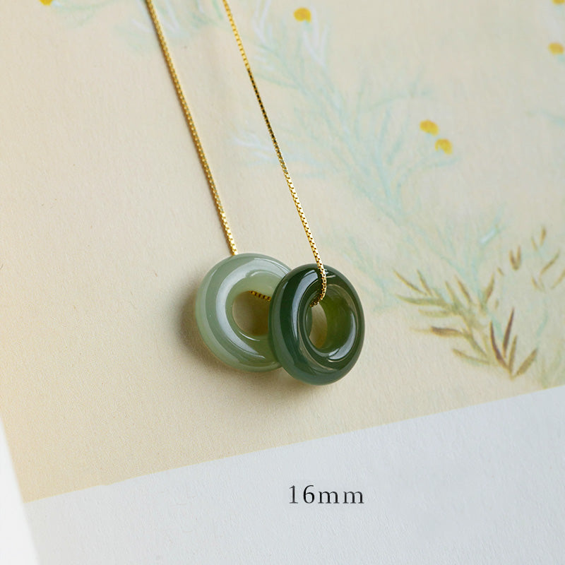 Buddha Stones Natural Round Jade Peace Buckle Luck Abundance Necklace Pendant