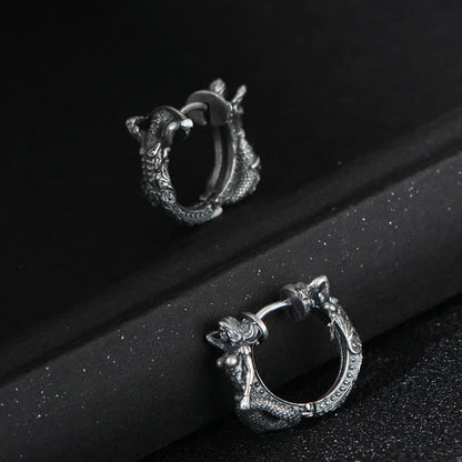 Buddha Stones 925 Sterling Silver Dragon Hoop Pattern Protection Earrings