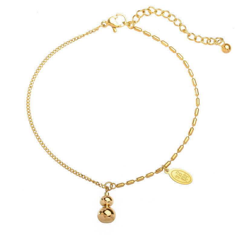 Buddha Stones 18k Gold Plated Copper Lucky Gourd Design Wealth Buckle Anklet
