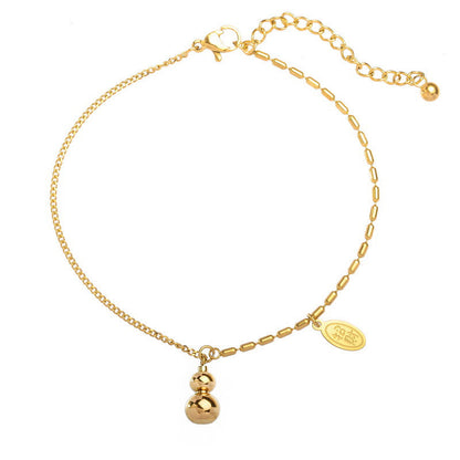 Buddha Stones 18k Gold Plated Copper Lucky Gourd Design Wealth Buckle Anklet