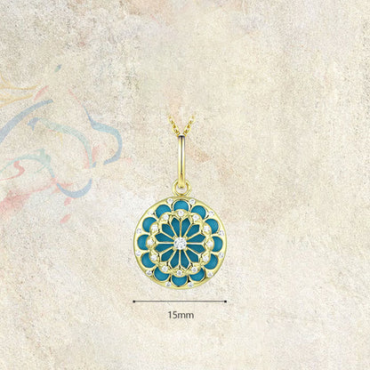 Buddha Stones 925 Sterling Silver Round Turquoise Zircon Protection Strength Necklace Pendant