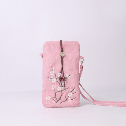 Buddha Stones Small Embroidered Flowers Crossbody Bag Shoulder Bag Cellphone Bag 11*20cm