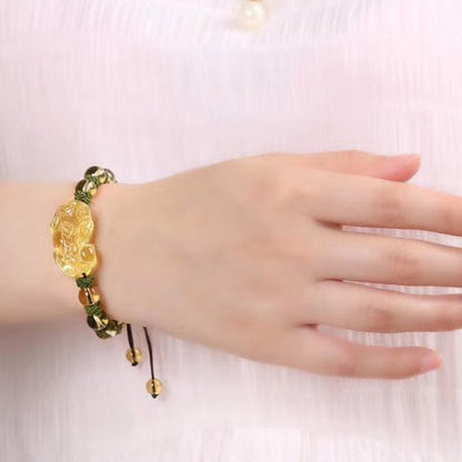 Buddha Stones Natural Citrine Pixiu Wealth Protection Bracelet