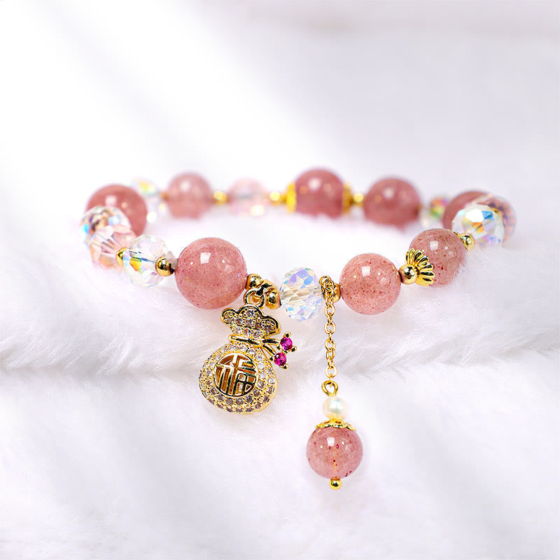Buddha Stones "Wishing Love and Sweet Blessings"Strawberry Quartz Bracelet Includes Gift Message Card