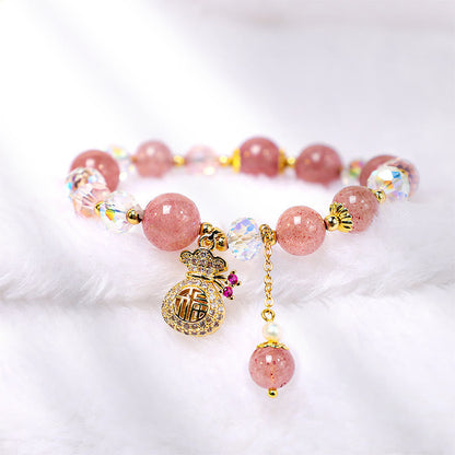 Buddha Stones "Wishing Love and Sweet Blessings"Strawberry Quartz Bracelet Includes Gift Message Card