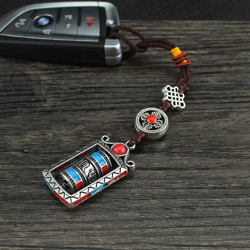 Buddha Stones Six True Words Prayer Wheel Rotation Knot Blessing Keychain Decoration